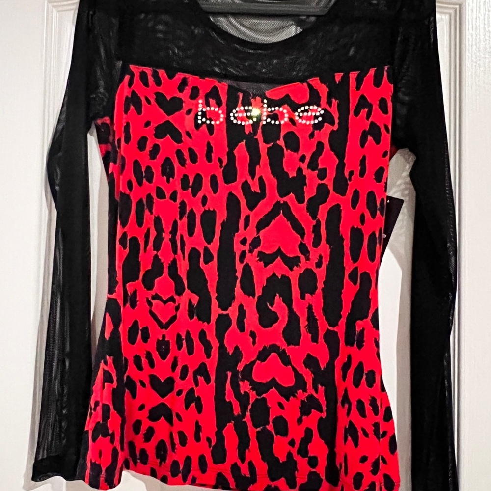 Bebe mesh cheetah print long sleeve tee